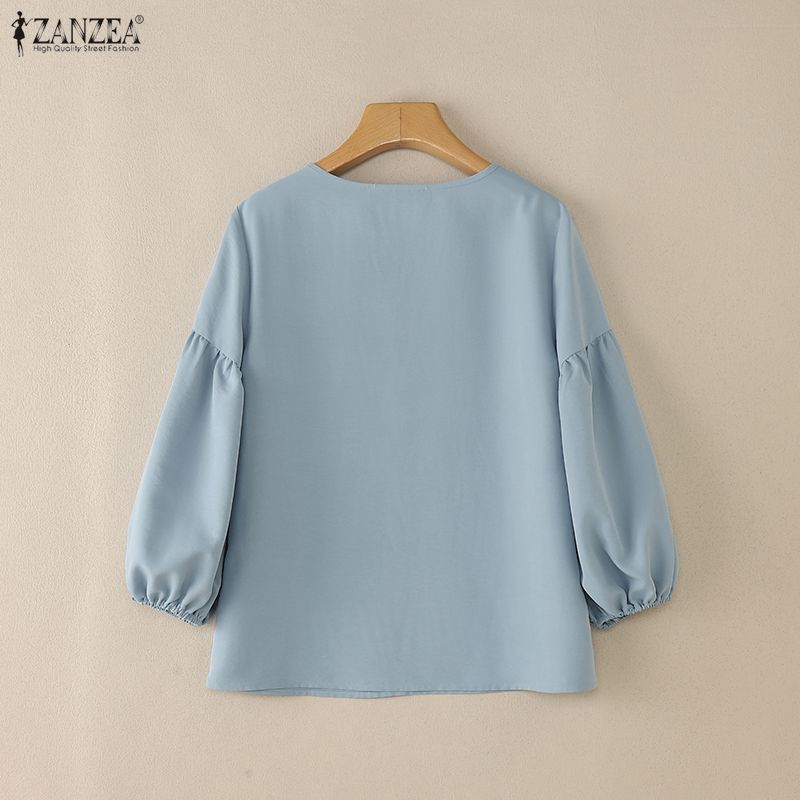 ZANZEA Lässige, lockere Bluse mit Rundhalsausschnitt und 3/4-Ärmeln für Damen