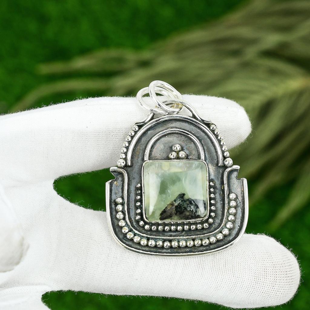 Sisters Day Sale Prehnite Stone Wife Engagement Pendant Jewelry Sterling Silver
