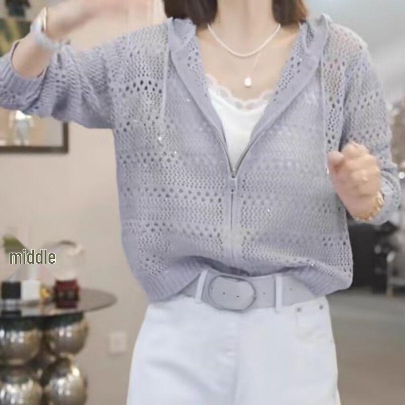 Damen Exquisiter Durchbruch Strick-Cardigan mit Kapuze - Lässiges Langarm Loose Oberteil für Frühling und Herbst 2025