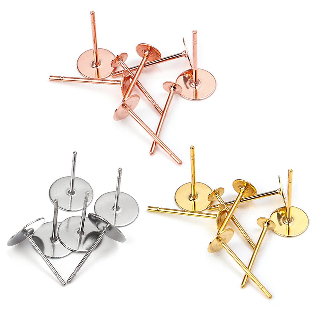 50pcs/lot Stainless Steel Blank Post Earring Studs Base Pin With Earring Plug Ear Back For DIY Earrings Jewelry Making Accessory