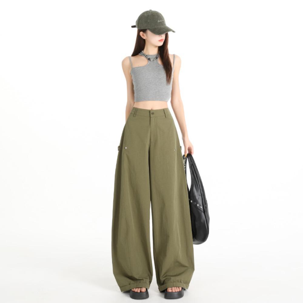 Women's High Waist Wide Leg Cargo Pants Loose Baggy Casual Trousers Solid Color Streetwear Long Pants For Spring Summer