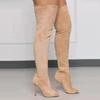 Fashion Peep Toe High Heels Over The Knee Women Boots Big Size 34-46 Side Zip Elastic Long Boots Women's Shoes