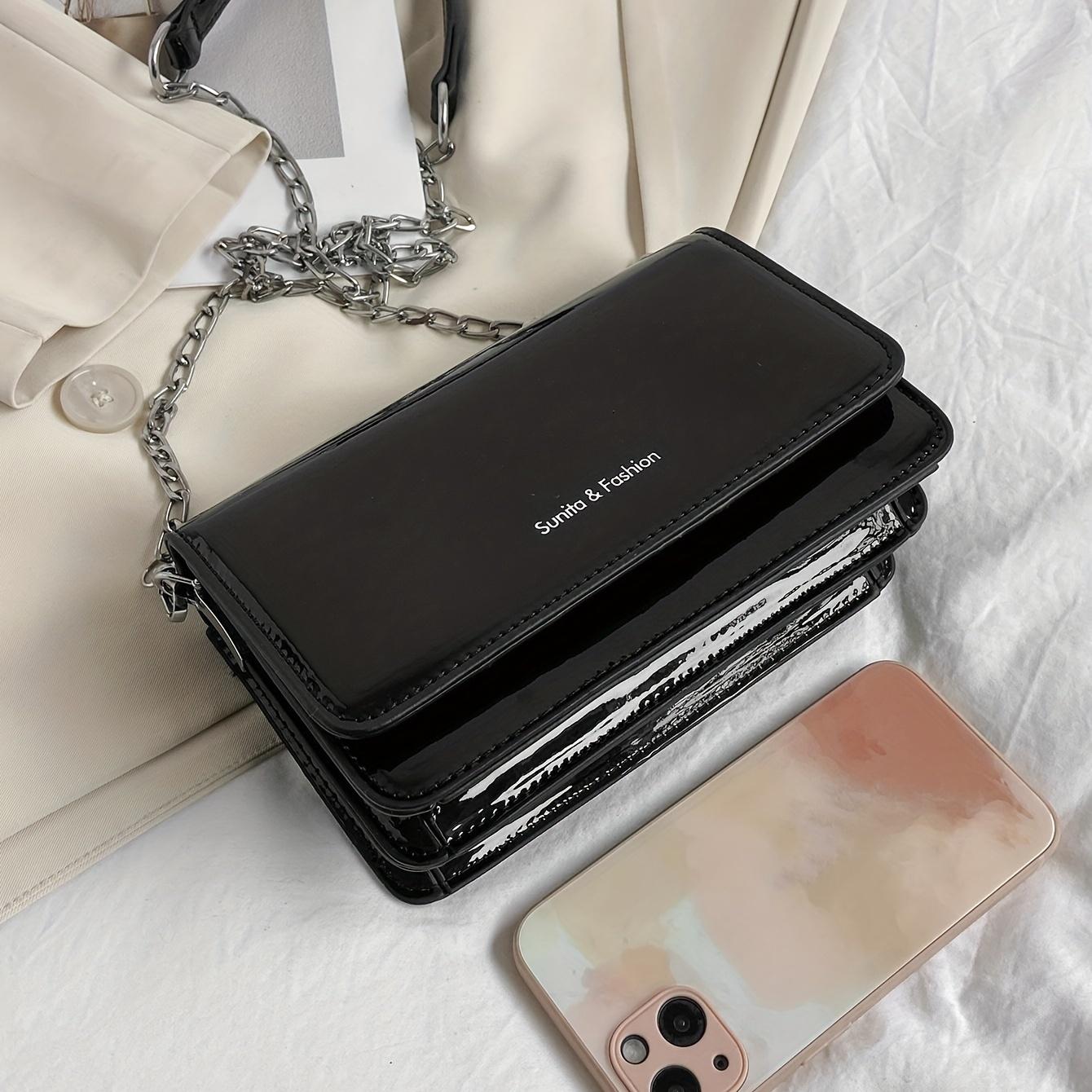 

2026 New PU Leather Mini Crossbody Bag for Women 2 Compartments Flip Rectangle Shape Shoulder Bag/Chest Bag Silver Black чорний