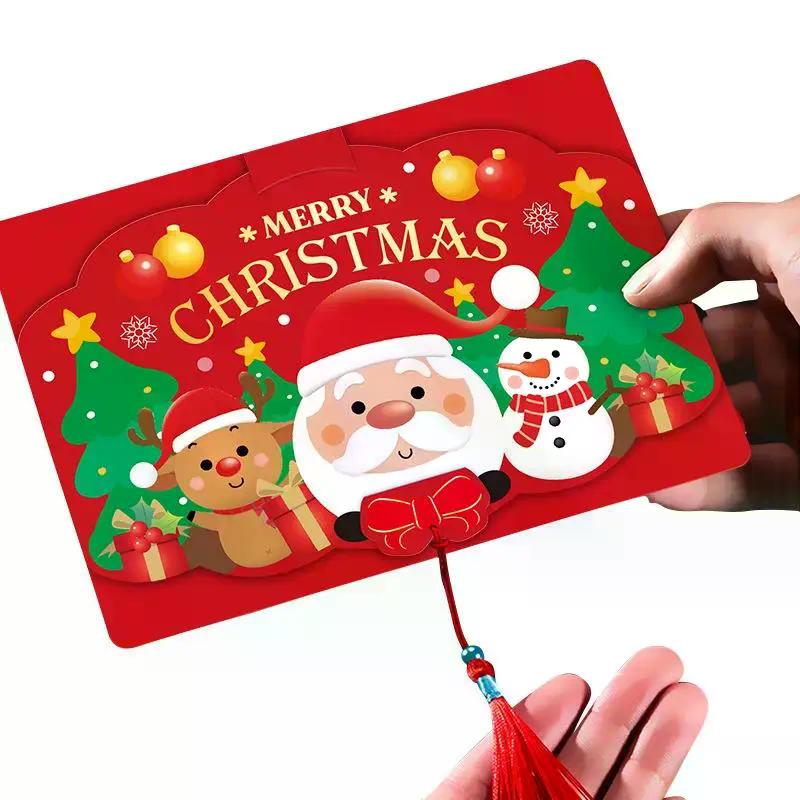 New Christmas Folding Card Cartoon Santa Claus Personalized Creative Three Fold Blank Card Blessing Message Card