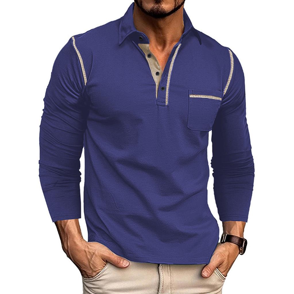 Men's Solid Color Button Lapel Long Sleeve Top Men's Casual Fashion Long Sleeve Top