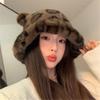 Furry Cartoon Fisherman Hat with Ear for Outdoor Sports Furry Leopard Pattern with Ear Oversized Headgear Hat for Winter