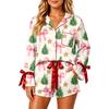 Women's Christmas Two Piece Pajama Set with Button Down Shirt and Shorts Sleepwear