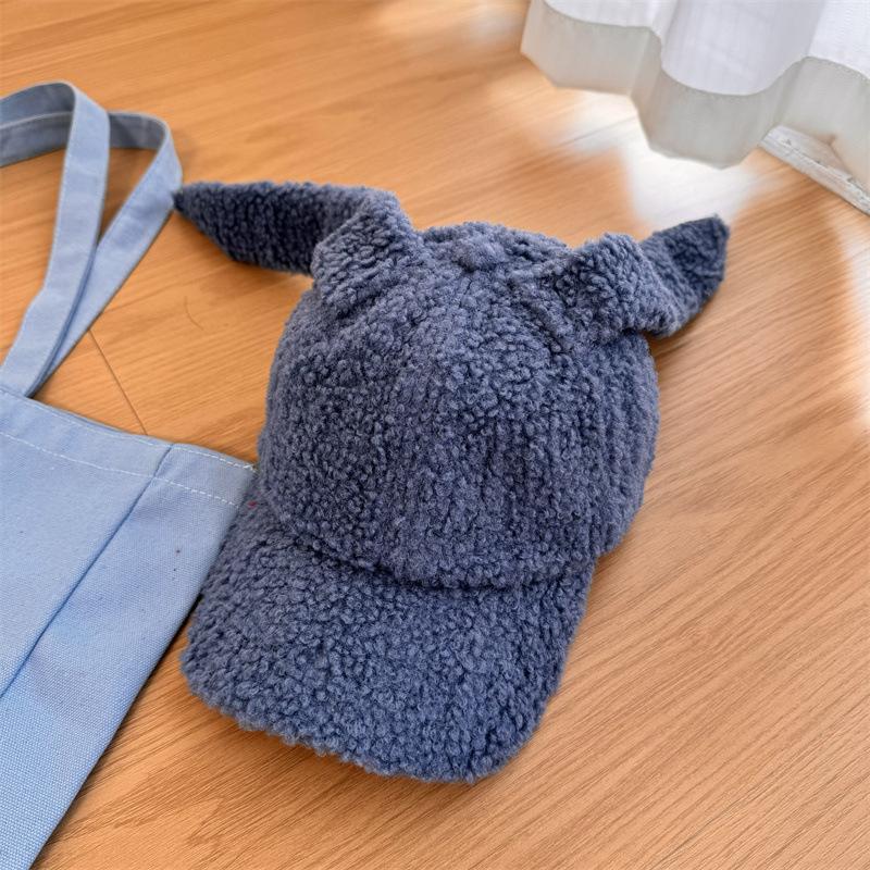 Lamb Wool Baseball Cap Women's Autumn and Winter Cute Rabbit Ears Versatile Face Small Plush Warm Cap