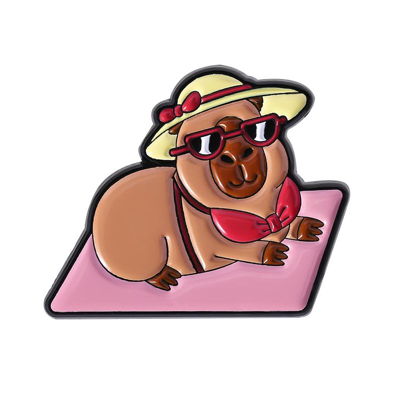 Capybara Vacation Enamel Pins Custom Seaside Beach Brooches Lapel Badges Clothes Animal Jewelry Gift for Kids Friends