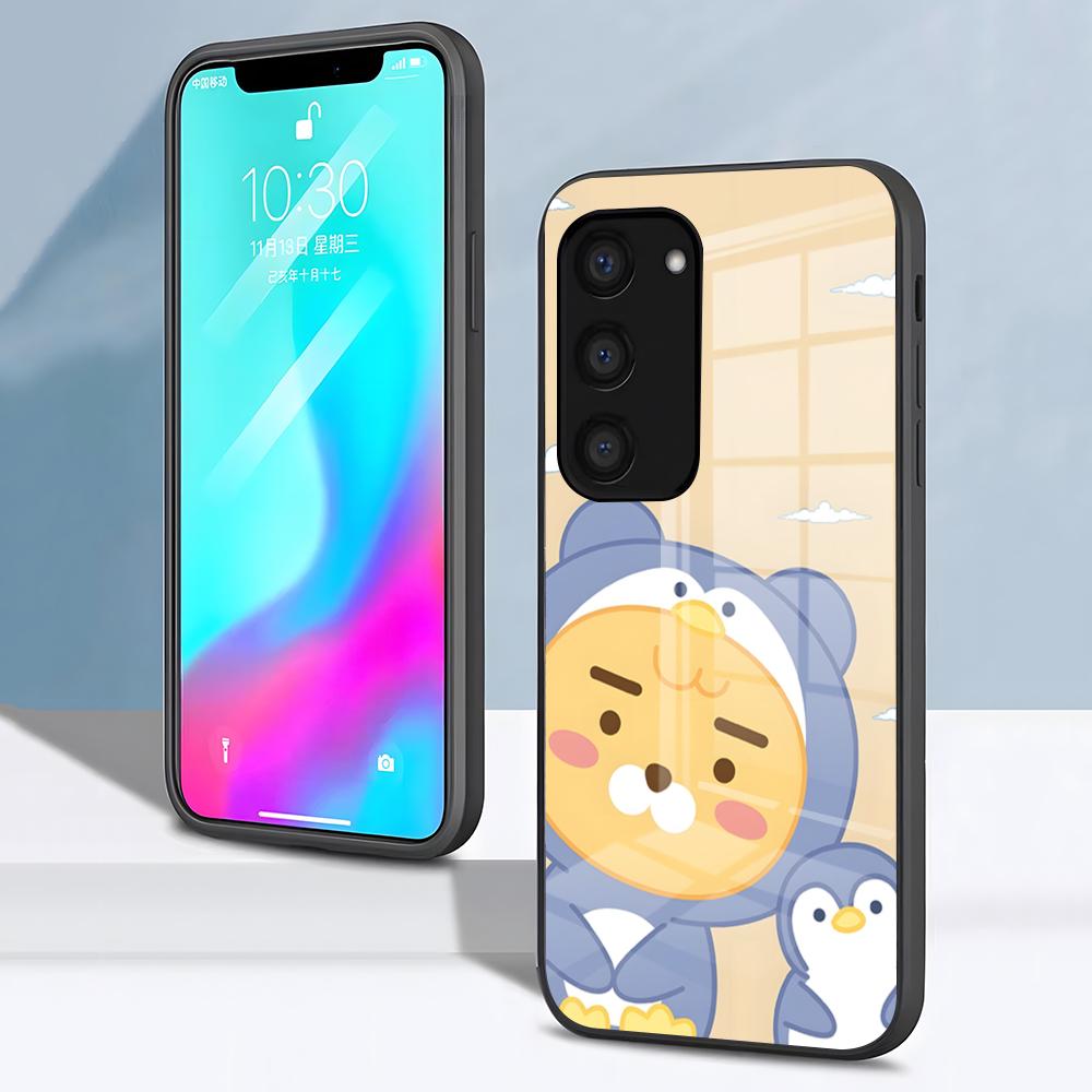 Cute Kakaos Cartoon Friends Phone Case For Samsung S26 S25 S24 FE S23 S22 S21 Plus S20 Ultra Note20Ultra Black Glass Cover