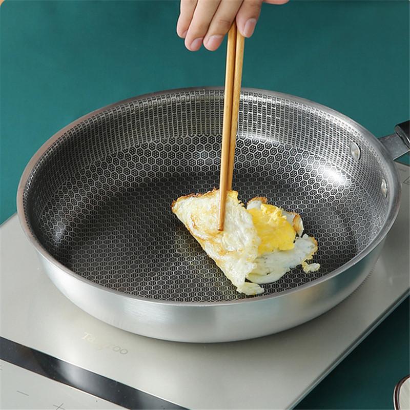Durable Stainless Steel Frying Pans Long Handle Nonstick Steak Cooking Pots Honeycomb Skillet Wok for Induction Cooker Gas Stove