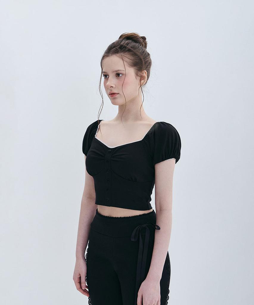 Moabel Coquette Puff Top - Black