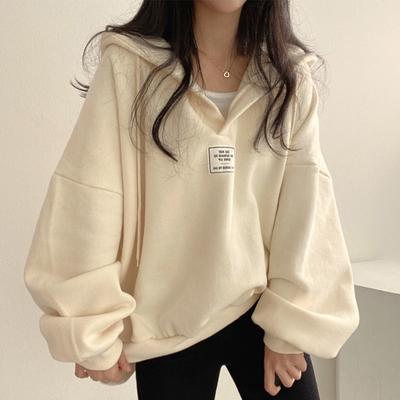 Damen-Sweatshirt mit Kapuze, lockerer modischer Patch, einfarbig, große Größe, tief angesetzte Schulter