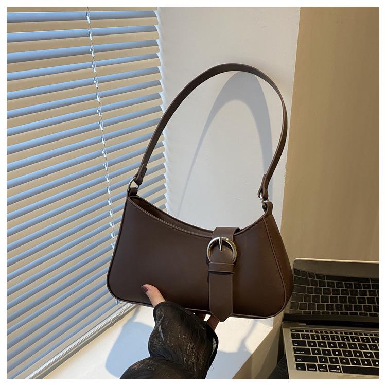 Retro Halbmond-Handtasche für Damen - Herbst 2024 Trend, Einfarbig, Texturiertes Design