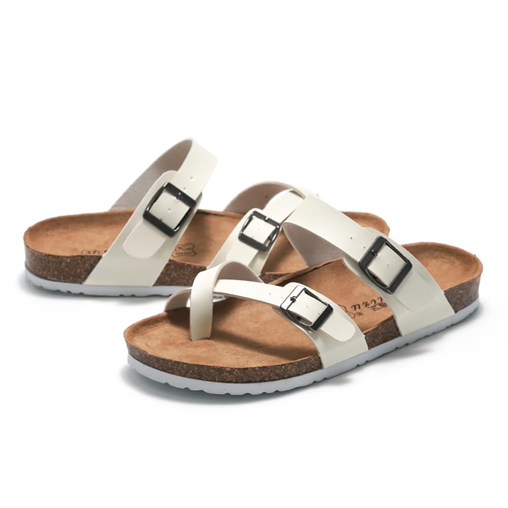 Sandales en Liège à Brides Croisées pour Hommes et Sandales Plates Confortables et Légères de Plage d'Été à Plateforme [KOSIKINI] Femmes, Sandales, Sandales, Sandales, (Blanc,