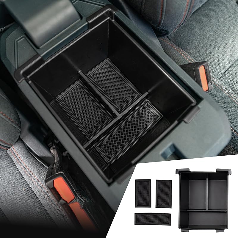 Center Console Organizer Compatible with 2022-2025 Ford Maverick Console Tray ABS Plastic Armrest Storage Box with Silicone Pad 2024 Maverick Lower