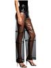S-XXL Women See Through PVC Pants Button Waist Back Pockets Wide Leg Straight Trousers for Party Dancing Prom Cover Up