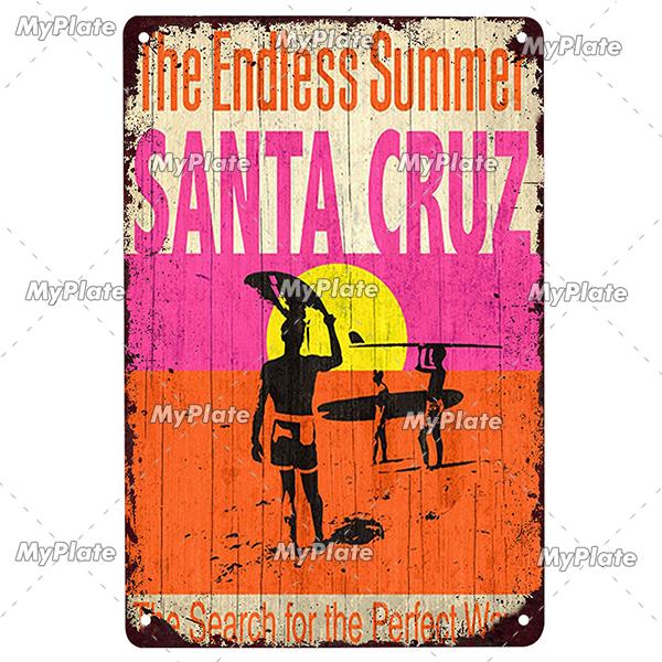 Surf Shop Vintage Metal Signs Decor Rust Tin Sign Wall Art Stickers Hawaii Poster for Bar Pub and Club Room Wall Art Decoration