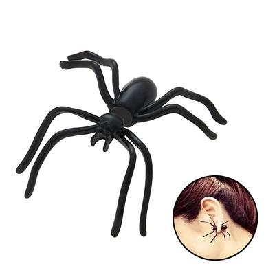 Halloween Spider Earrings Front and Back 3D Womens Punk Black Spider Studs