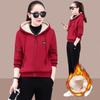 Winter Warm 2 Pieces Sets Hooded Plush Lined Tracksuit High Waist Harem Pants Suit Plush Lined Thick Jogger Woman Outfit