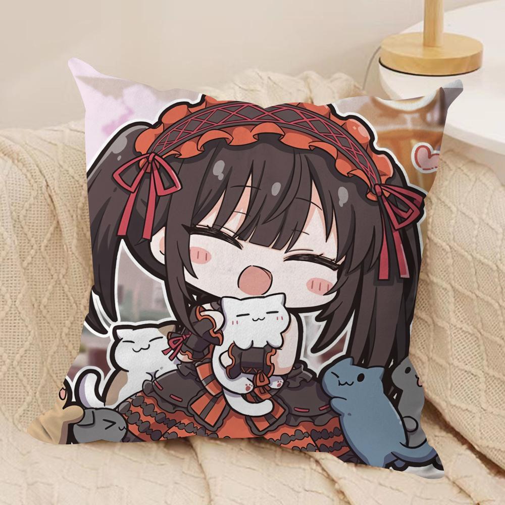 TTokisaki Kurumi Cushion Cover Silky Short Plush Sofa Pillow Cover Hidden Zipper Soft Dustproof Case for Home Decor