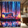 Vibrant Neon Leopard Pattern Polyester Shower Curtain - Striking Forest Scene Bath Decor, Stylish Bathroom Partition Curtain