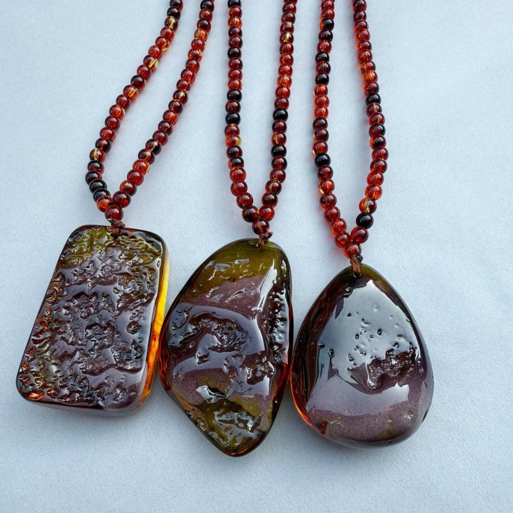 Amber Beeswax Teardrop Pendant Necklace for Men & Women - Blood Vein Charm, Ethnic Style, Peace & Safety Sweater Chain