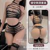 Foreign Trade Sexy Three-point Hollowed-out Erotic Underwear Striped Breast Split Two-piece Set European and American Pure Desire Bikini