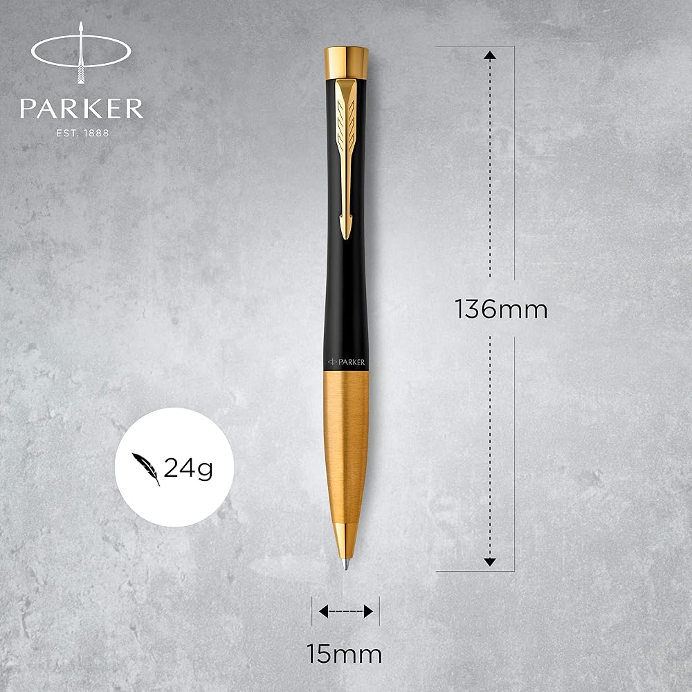 PARKER S0735820 Parker Ballpoint Pen, Urban Matte Black, GT, Medium, Permanent Imported, In a Gif...