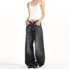 Unisex High Waist Barrel Jeans Loose Fit Streetwear Wide Leg Jeans Vintage American Zip Fly Stretch Denim Trousers