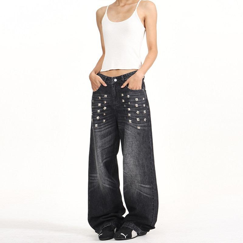 Unisex High Waist Barrel Jeans Loose Fit Streetwear Wide Leg Jeans Vintage American Zip Fly Stretch Denim Trousers