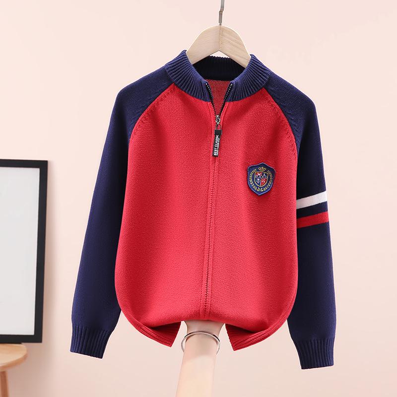Jungen Baumwoll-Strickjacke mit Fleecefutter und Reißverschluss: Dickstrick für große Kinder, Herbst-/Winter-Oberbekleidung