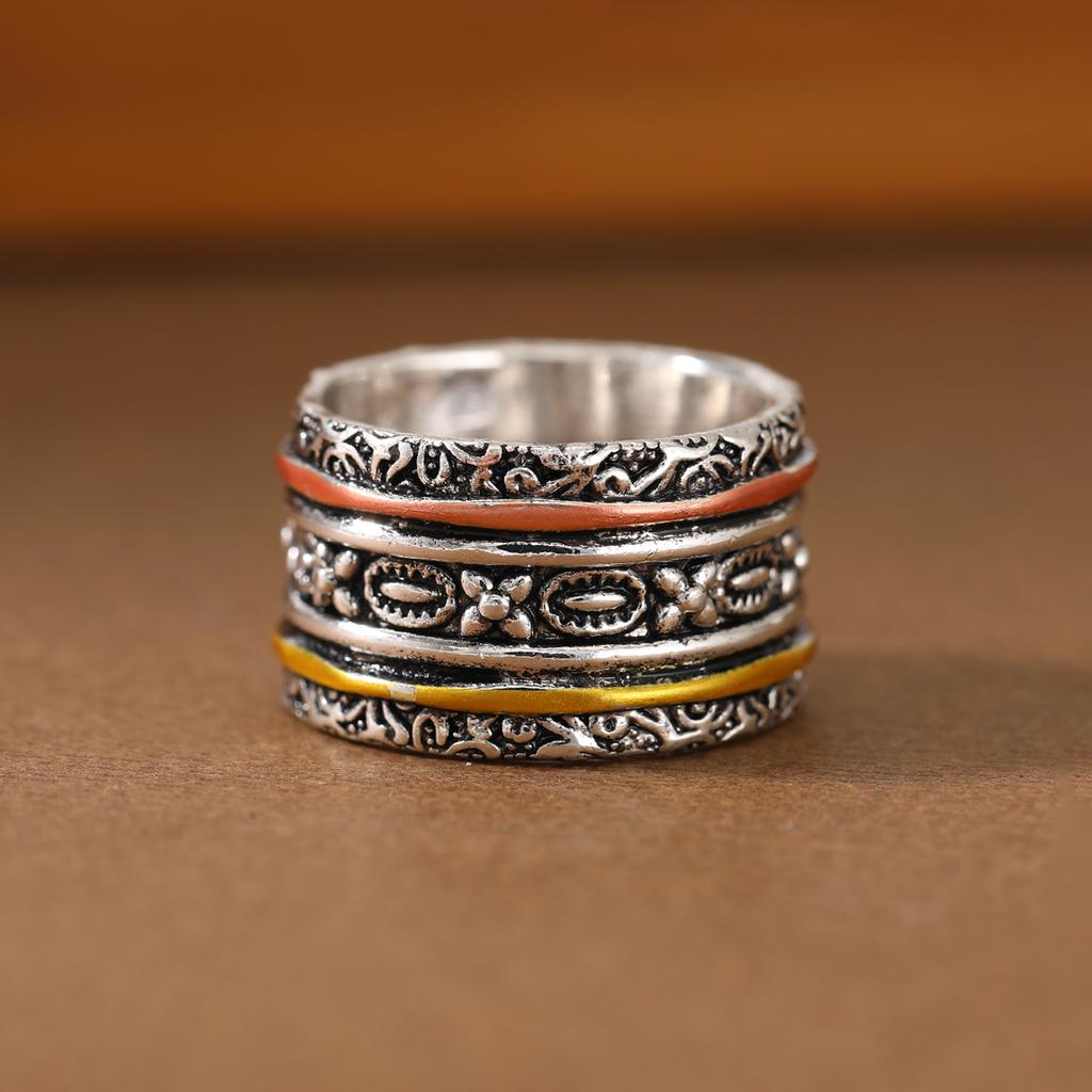 Bohemian Retro Ethnic Style Vintage Carved Ring Copper Material Women Niche Ring For Daily Matching
