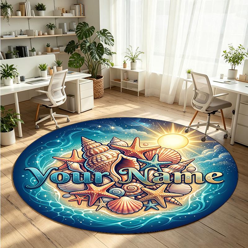 Ocean Sea (130) Theme Round Crystal Velvet Rug Custom Name Text Personalized Floor Mat Home Decor Non Slip Crystal Carpet