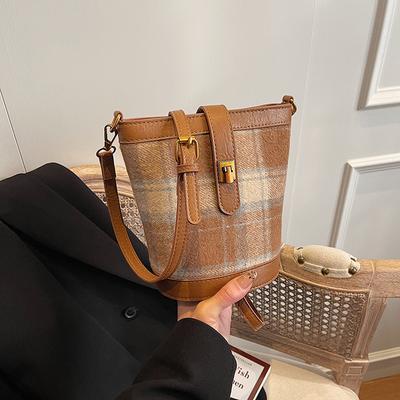Leisure Checkered Bucket Bag for Women Retro Leopard Print Versatile Mini Shoulder Bags  New Phone Crossbody Bag
