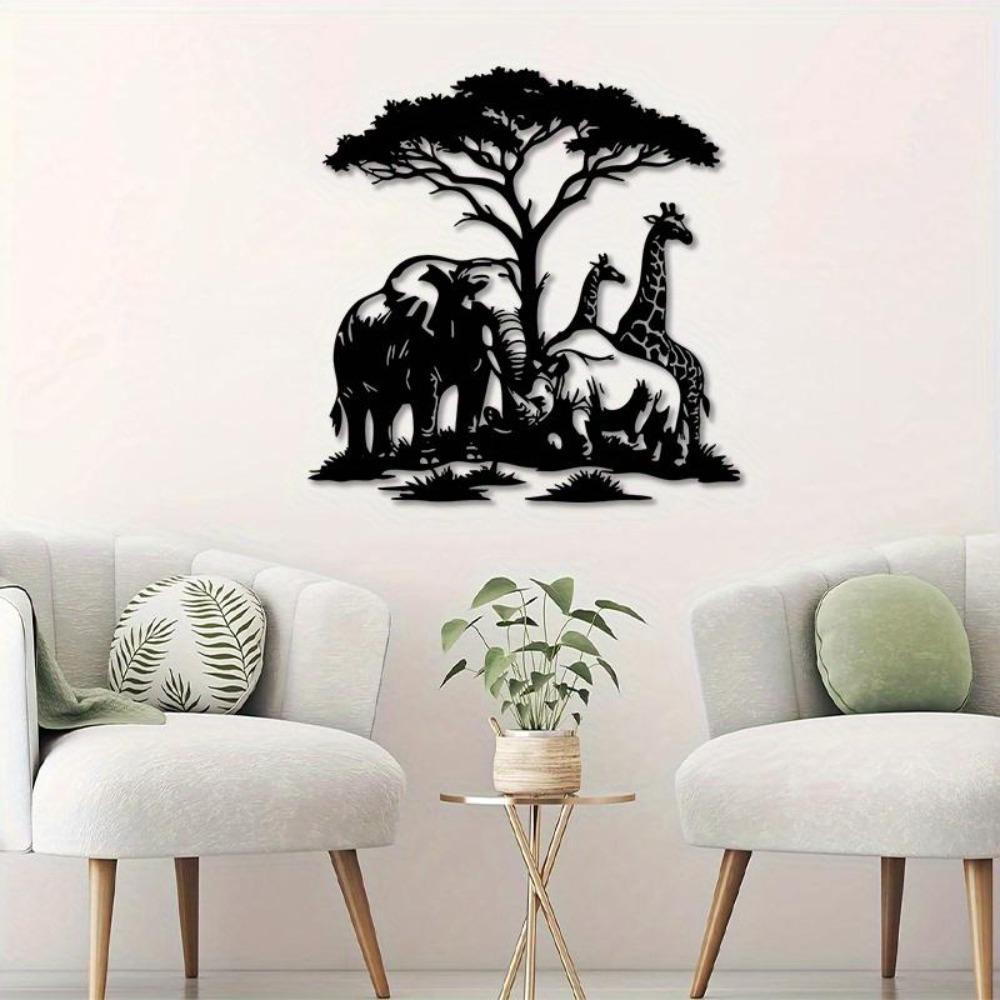 Arte da Parete in Metallo Animali Safari Africani Bianco Nero Elefante Giraffa Zebra Silhouette Ferro Decorazione Regalo di Halloween Arredamento Studio Casa