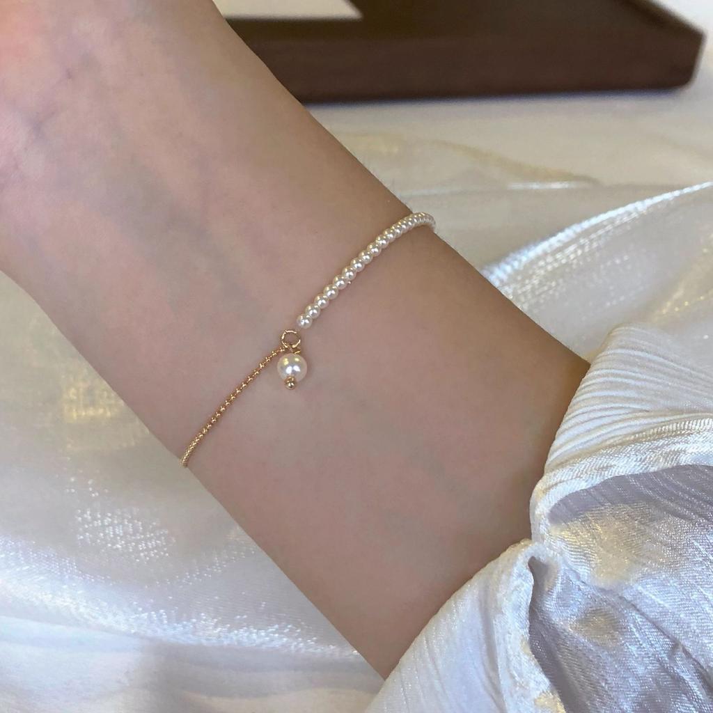 Retro Single Zircon Pearl Bracelet for Women Simple Handmade Beaded Elegant Birthday Gifts for Female