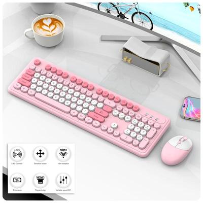 Kabelloses Büro-Tastatur- und Maus-Set/Leise, Stilvolle Tastatur/2,4G / Rosa
