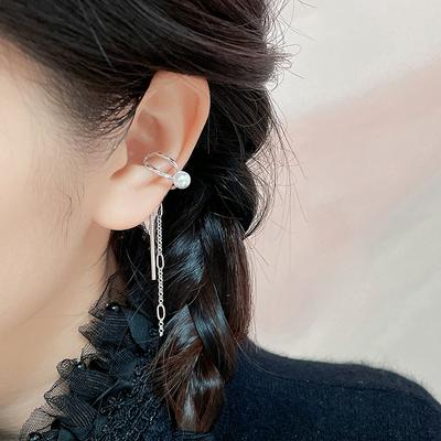French Pearl Cross-Fringed Ear Clips Personalized Long Ins Retro And Elegant National Style Without Ear Piercings Clip Earrings