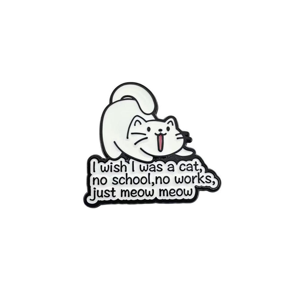 Broche Métallique en Forme de Chat avec Finition Peinte - Insigne Créatif Lettre Anglaise pour Sac à Dos ou Veste