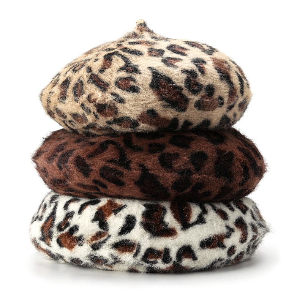 Fashion Winter Warm Beanie Hat Leopard Print Hat Beret French Hat Berets for Women