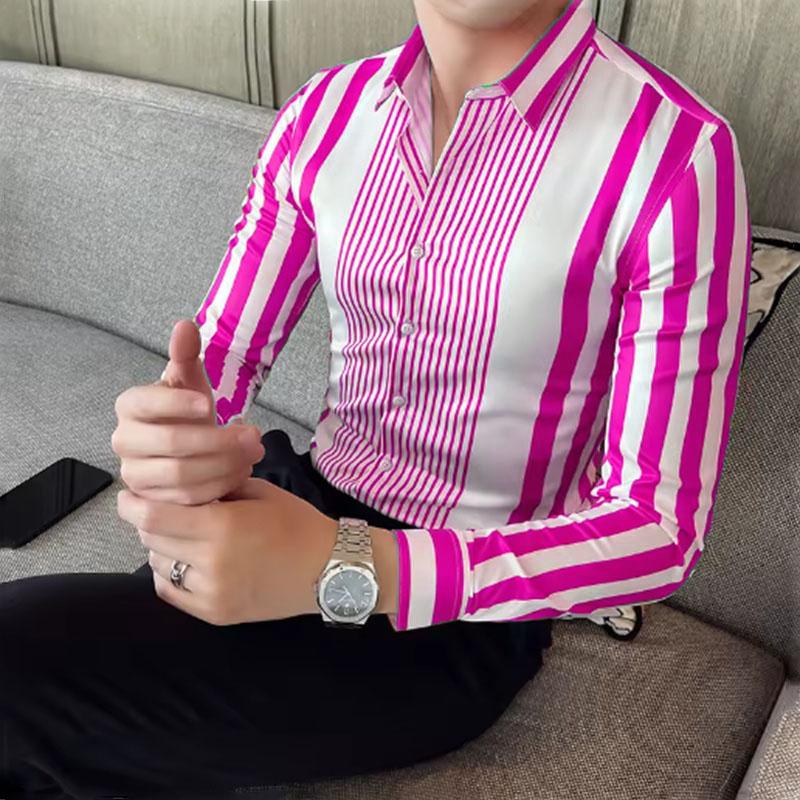 9-color Striped Men's Shirt Casual Breathable Plus Size Men's Clothing Sports Comfortable Fabric Long Sleeved Shirt Collar