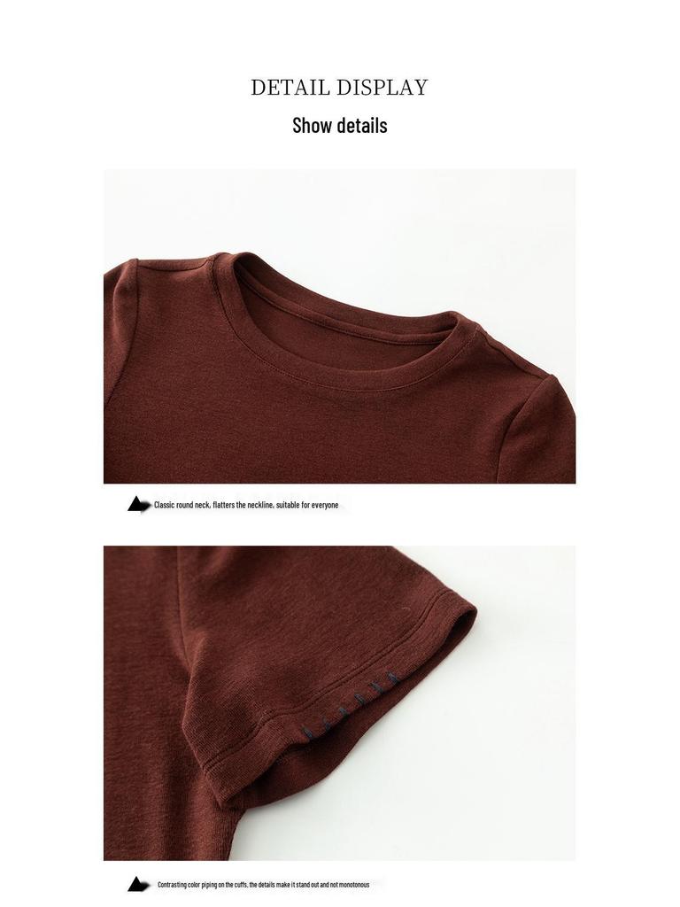 Xin Ge Burgundy Slimming Short-Sleeve High-Waist Women's T-shirt