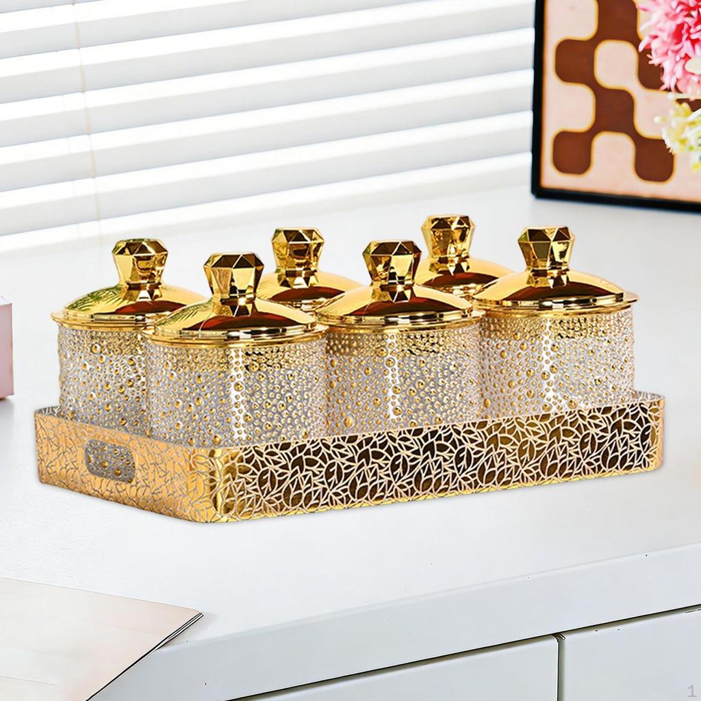 Kitchen Storage Jar Accessory with Lids Multifunctional Tray Transparent Gold Sturdy for Candy