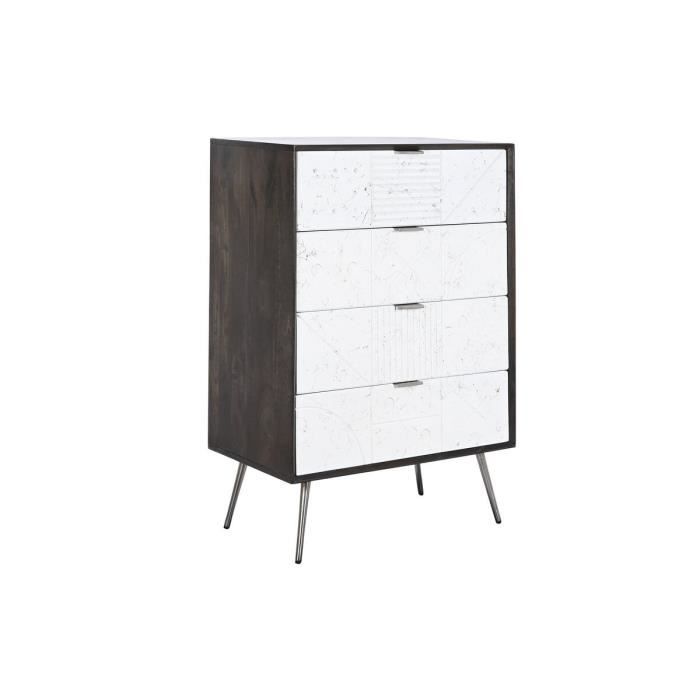Caisson À Tiroirs - Bois De Manguier - 70 X 40 X 105 Cm - Blanc - Brun Foncé - Meuble De Bureau