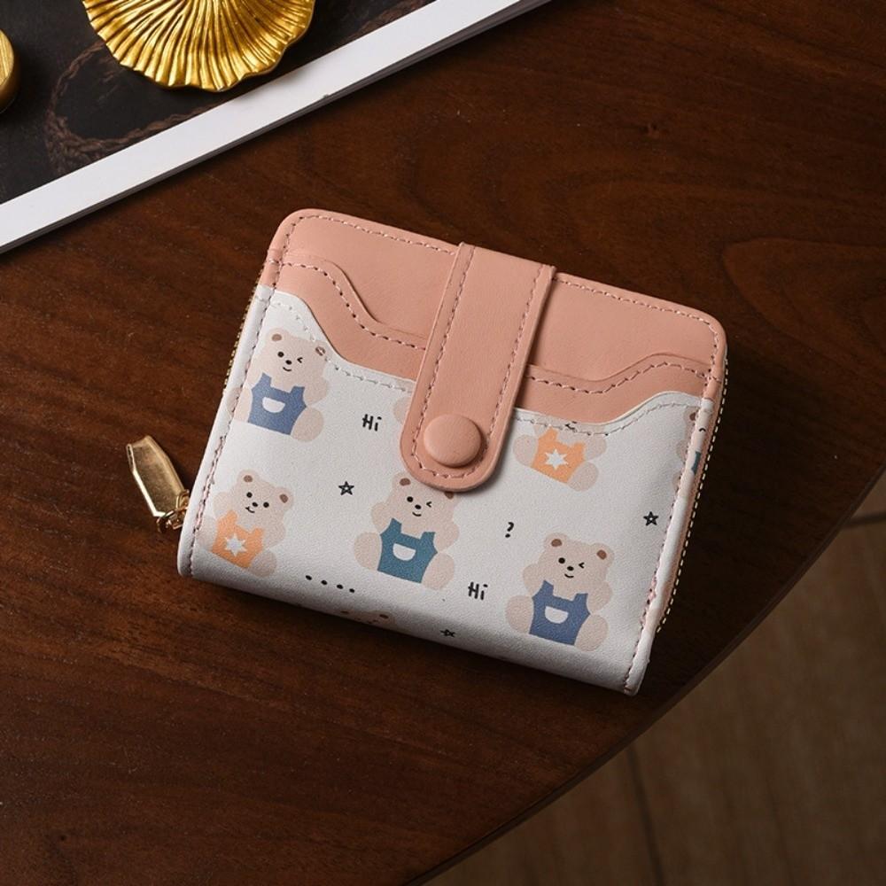 

Cute PU Leather Short Wallet Cute Bear Design Multiple Card Slots Card Holder Snap Button Mini Wallet Girls