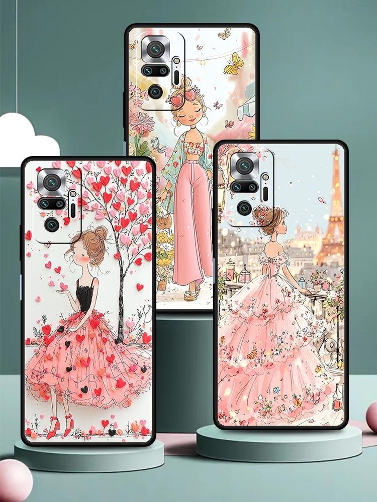 Cartoon Girl Phone Case Cover for Redmi 14C 10C Note 15 14 13 12 10 11 K40 Pro Plus 5G Soft TPU Shockproof Shell Funda Capas Bag