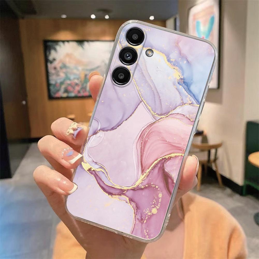 Phone Case For Samsung Galaxy A55 A54 A14 A34 A24 A25 A35 A10 A22 A32 A21S White Leopard Marble Artistic Transparent Clear Cover