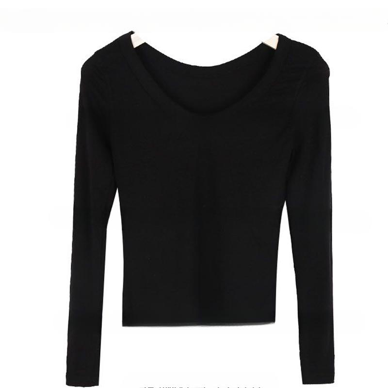 

Весенняя новинка, футболка с длинным рукавом и круглым вырезом для женщин, модная облегающая сексуальная мягкая женская футболка, осенняя базовая элегантная женская футболка 26002 One Size чёрный