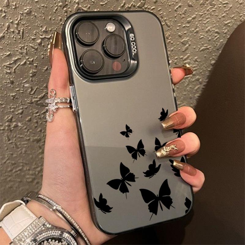 For iPhone 15 Pro 16 Plus 14 Pro Max 13 12 11 X XS XR 7 8 SE Shockproof Drawing Butterfly Lens Protect Plating Cover Case